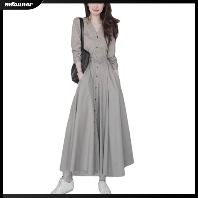 Đầm Tay Dài Cổ Chữ V Màu Sắc Thanh Lịch Dành Cho Nữ