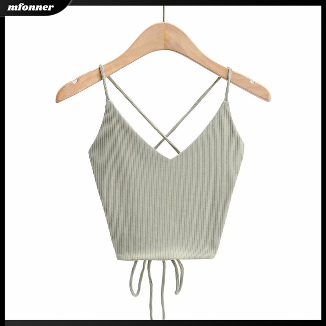 Áo Croptop Dệt Kim Cổ Chữ V Màu Sắc Đơn Giản Cho Nữ