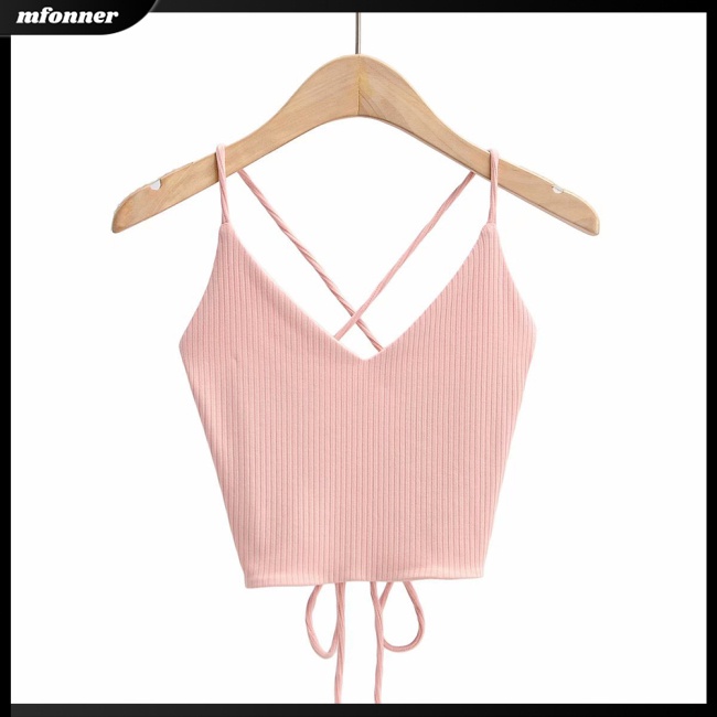 Áo Croptop Dệt Kim Cổ Chữ V Màu Sắc Đơn Giản Cho Nữ