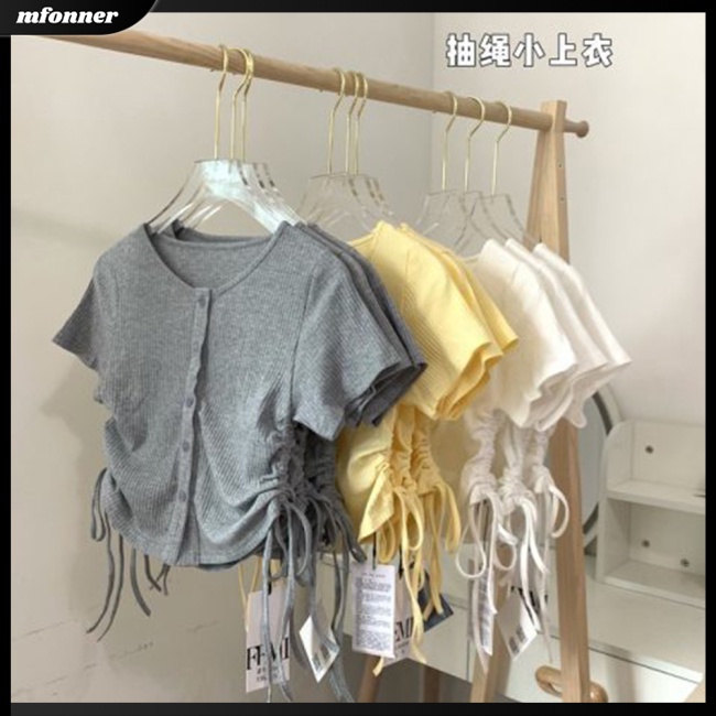 Áo Thun Croptop Tay Ngắn Cổ Tròn Màu Sắc Đơn Giản Cho Nữ