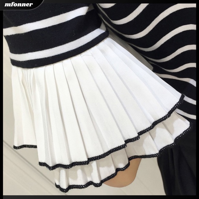 Áo Thun Nữ Dáng Rộng Tay Nhún Bèo Họa Tiết Kẻ Sọc Đơn Giản Thời Trang