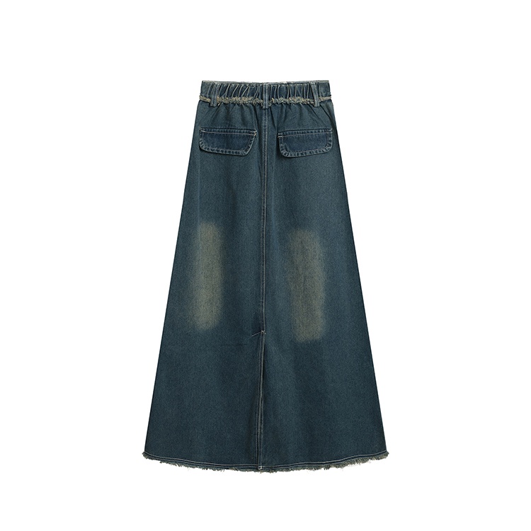 Chân Váy Denim Dài Lưng Cao Kiểu RENJIANVSHENG Retro Xinh Xắn Cho Nữ