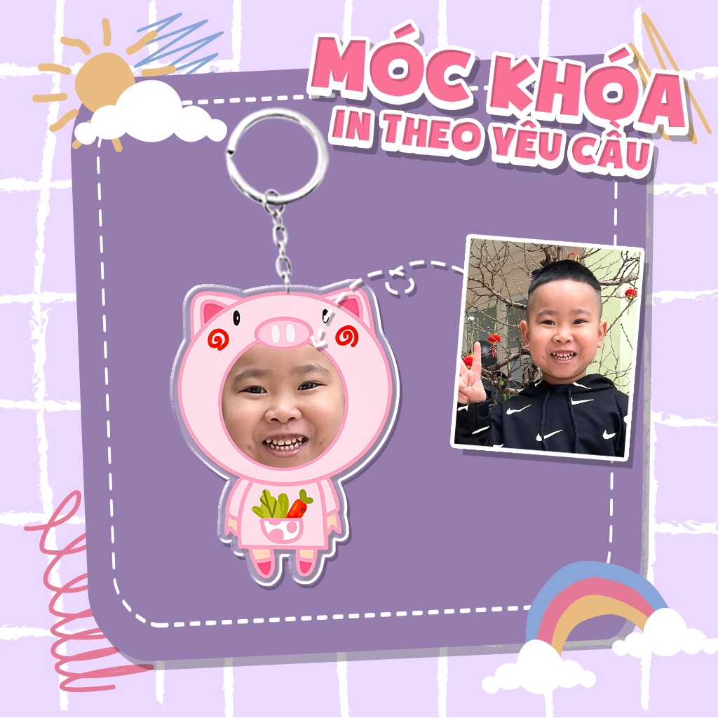 Móc khóa in theo yêu cầu ghép mặt một người Trí Decor chibi dễ thương đáng yêu có hộp quà tặng bạn bè, người thân