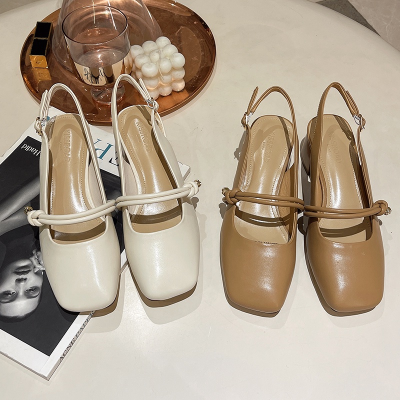 Giày Gót Thấp Mũi Vuông Bằng Da Đính Pha Lê Thời Trang Sang Trọng Cho Nữ