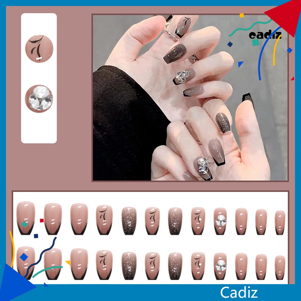 Bộ 24 Móng Tay Giả Ngắn Màu Đen Thanh Lịch Dễ Tháo Rời Không Harm DIY