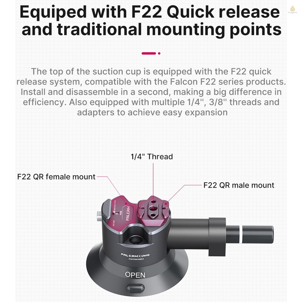 Giá Đỡ Máy Ảnh FALCAM F22 Bằng Hợp Kim Nhôm Với Đế Hút Chân Không 3 Inch Tải Trọng Tối Đa 1kg Falcon F2