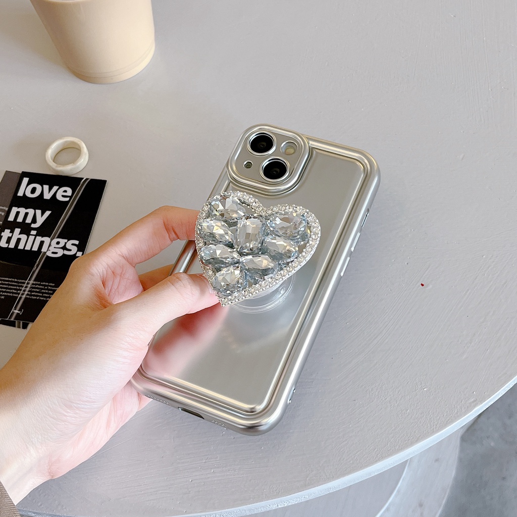 Ốp Điện Thoại TPU Mềm Chống Rơi Mạ Điện Họa Tiết Trái Tim Đính Đá Đơn Giản Cho iPhone 14 13 12 11 PRO MAX Đứng