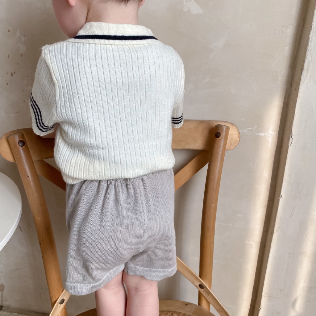 Áo polo Dệt Kim Tay Ngắn Màu Tương Phản Thời Trang Mùa Hè 2023 Phong Cách Bắc Âu Cho Bé Dễ Phối Đồ MXJM