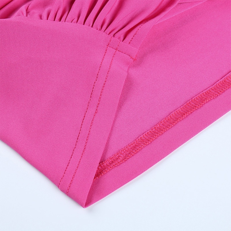 Đầm Ngắn Hai Dây Hở Lưng Cổ Chữ V Phối Bèo Màu Tương Phản Quyến Rũ