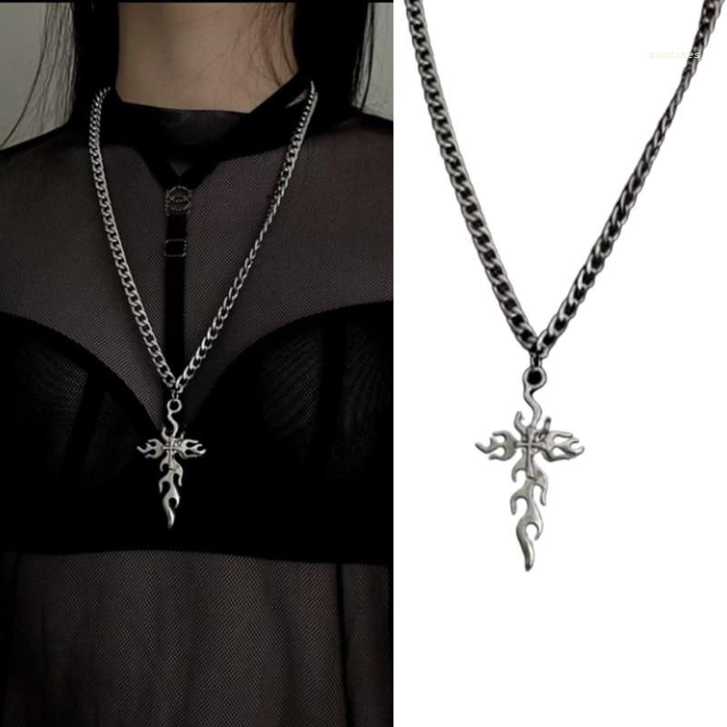 Vòng cổ Mắt Xích Mặt Hình Ngọn Lửa Phong Cách Punk Hip Hop Gothic Cá Tính Dành Cho Bạn Nữ