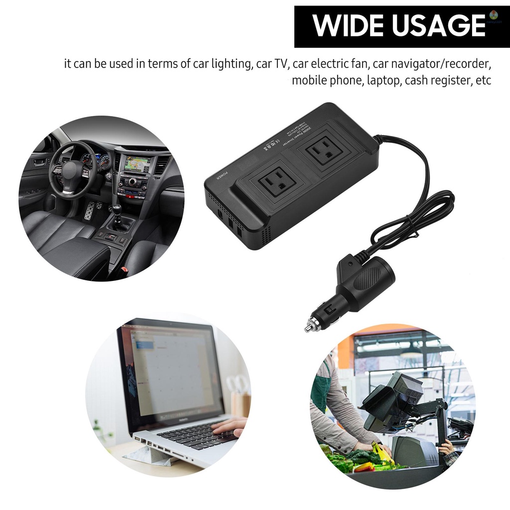 Bộ Chuyển Đổi Nguồn Điện 200W DC 12V Sang AC 220V Cho Xe Hơi RV