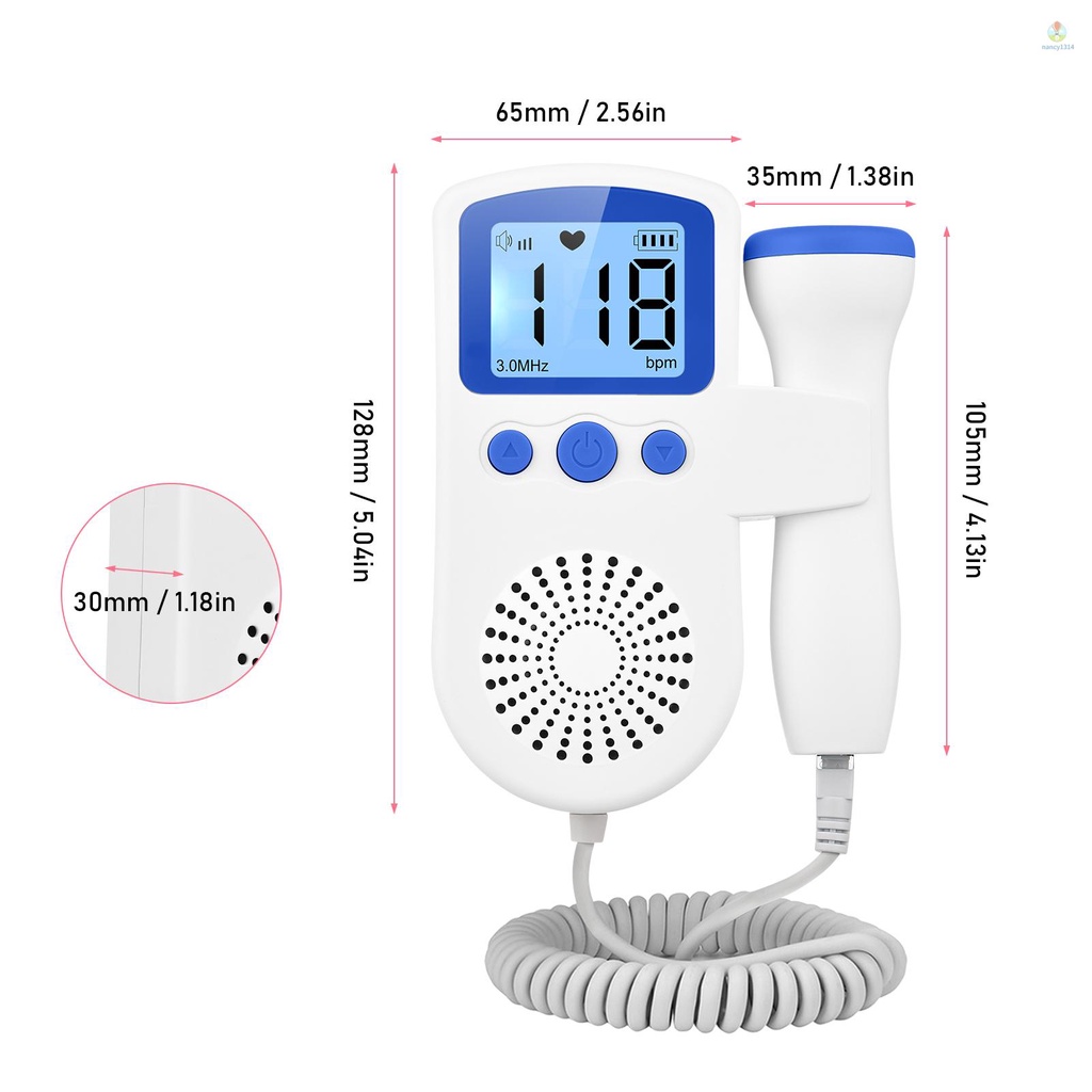 Máy Đo Nhịp Tim Cầm Tay 3.0MHz Có Giắc Cắm Tai Nghe Tiện Lợi
