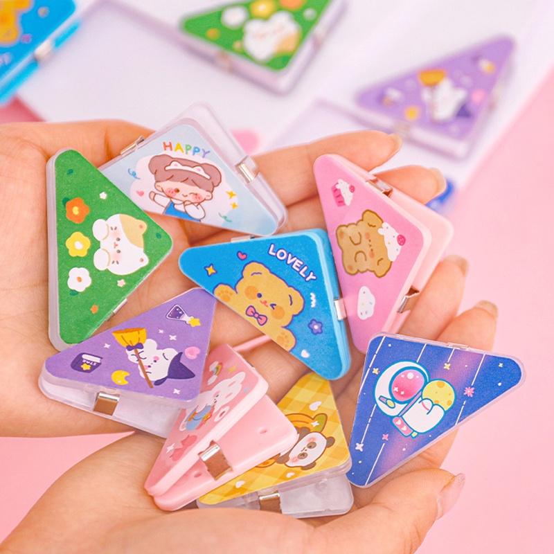 Dễ Thương Kẹp Giấy Ghi Chú Bằng Nhựa Hình Tam Giác Họa Tiết Hoạt Hình Đáng Yêu