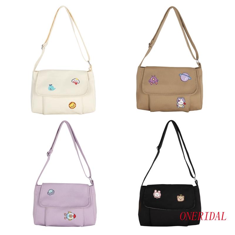 Túi Đeo Chéo Canvas Màu Trơn Hình Vuông Họa Tiết Hoạt Hình Đáng Yêu