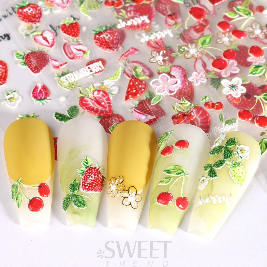5d Chanh Dập Nổi Dán Móng Tay Anh Đào Dâu Dưa Hấu Trái Cây Mùa Hè Khắc Đề Can Làm Móng Tay Trang Trí