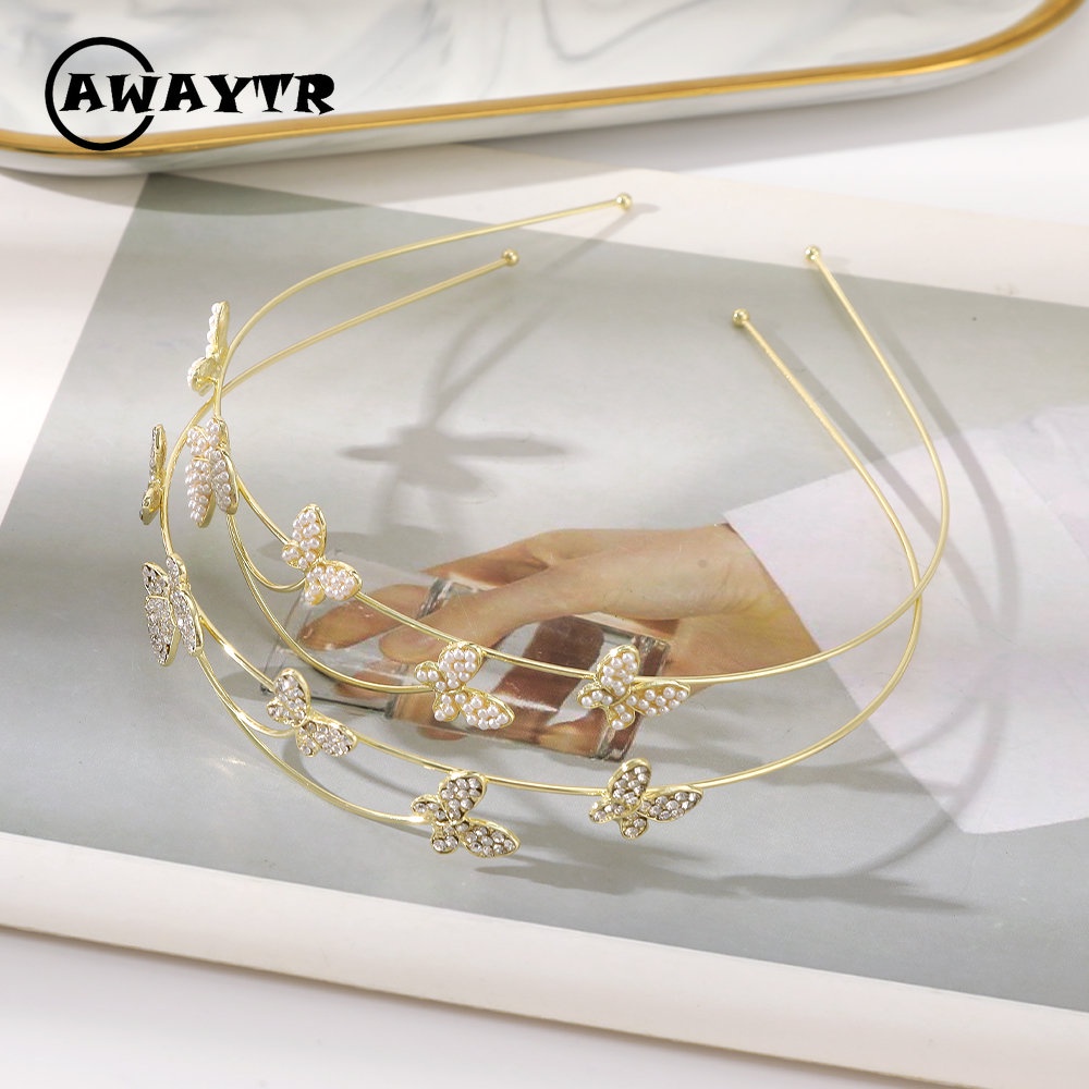 Băng Đô Cài Tóc Hình Bướm Bằng Hợp Kim Phối Ngọc Trai Đơn Giản Thời Trang Dành Cho Nữ