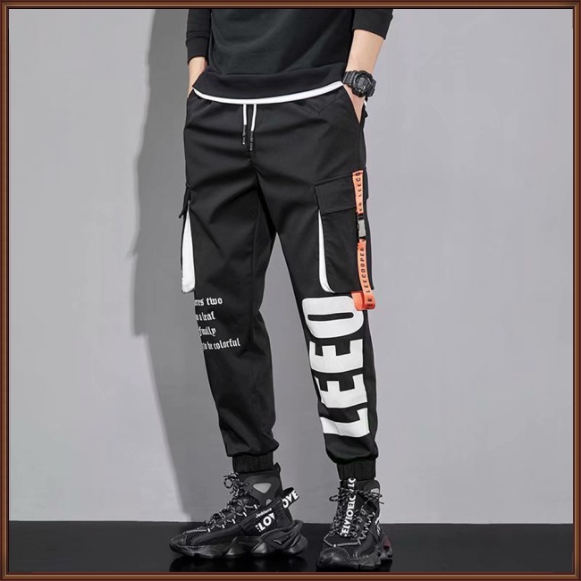 Quần Jogger Lưng Thun Màu Trơn Có Túi Dây Rút In Chữ Thời Trang Dành Cho Nam