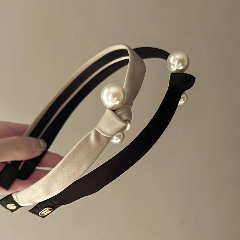 Băng Đô Cài Tóc Đính Ngọc Trai Nhân Tạo Màu Đen Phong Cách Hàn Quốc