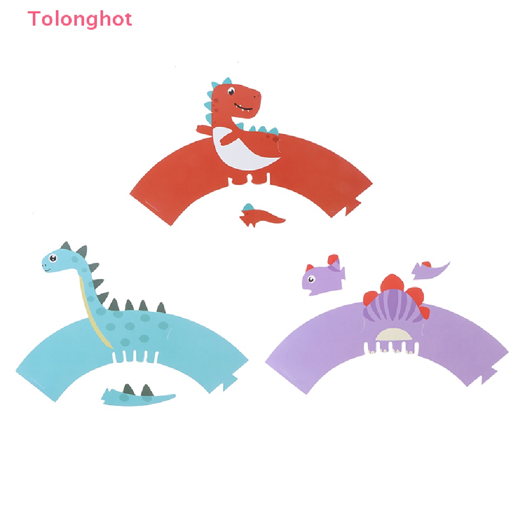 Set 10 Giấy Gói Bánh Cupcake Hình Khủng Long DIY