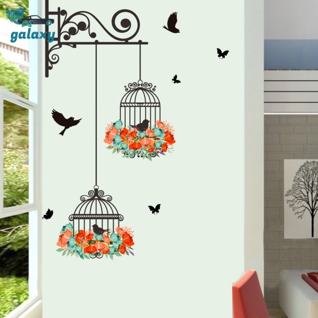 Galaxy Miếng Dán Tường Trang Trí Hình Lồng Chim Dễ Thương