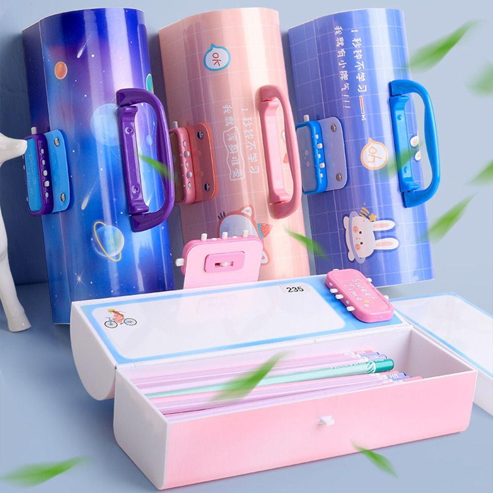 Hộp Đựng Bút Hai Ngăn Sức Chứa Lớn Có Khóa Mật Khẩu Họa Tiết Hoạt Hình Phong Cách Hàn Quốc Cho Học Sinh Ốp