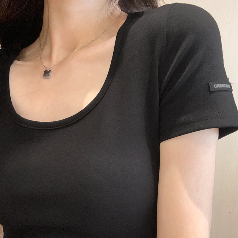 SUXI Áo Croptop Tay Ngắn Cổ Chữ U Dáng Ôm Thời Trang Mùa Hè Cho Nữ