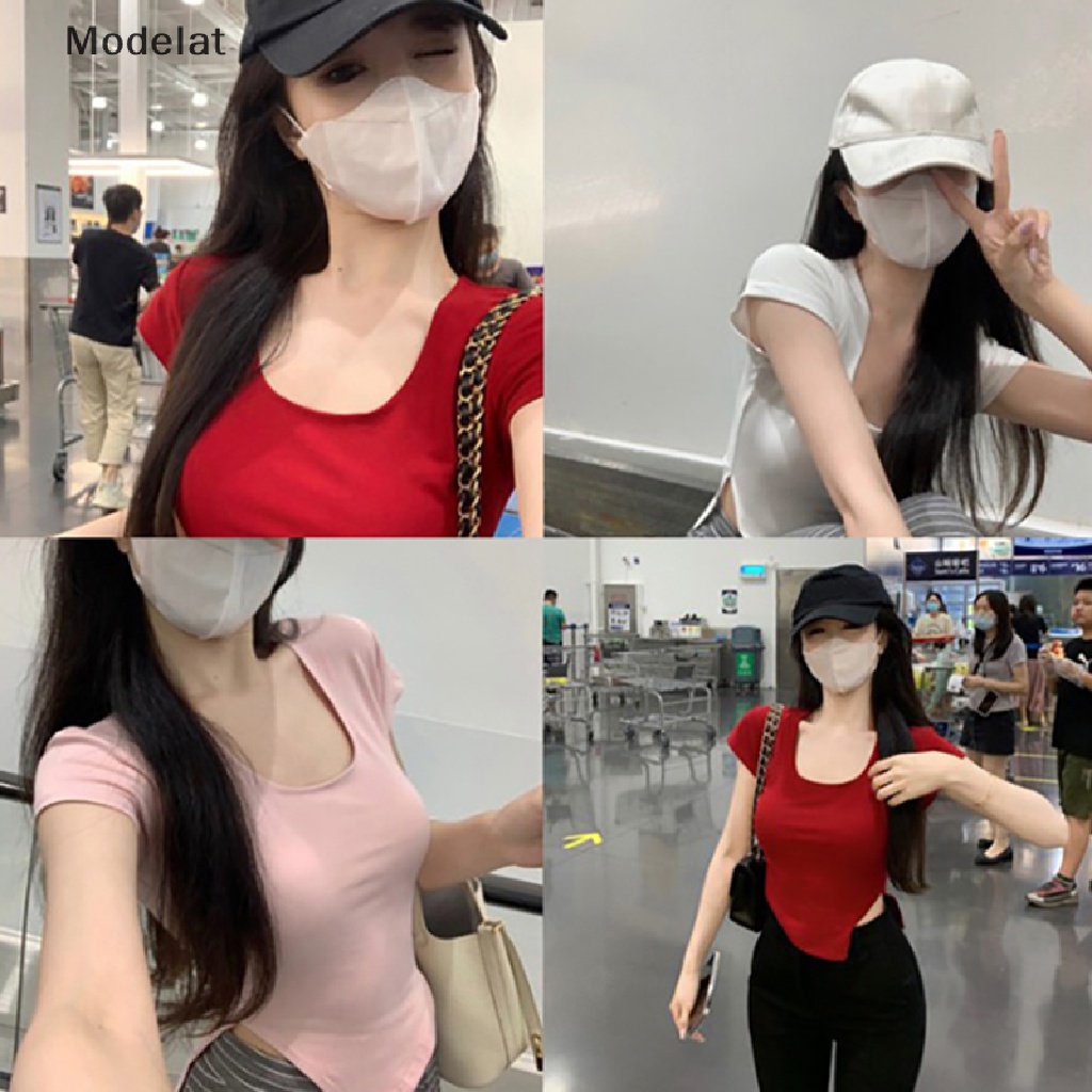 Áo Thun Tay Ngắn Cổ Vuông Màu Trơn Dáng Ôm Thời Trang Mùa Hè Cho Nữ