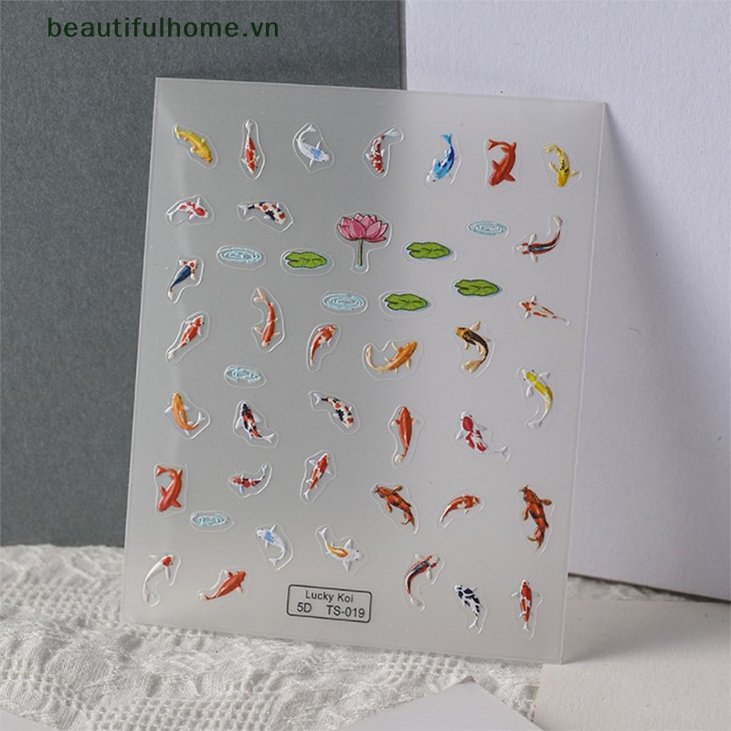 Miếng Dán Trang Trí Móng Tay Mềm Mại Dập Nổi Họa Tiết Lá Sen / Cá Nhỏ Nhiều Màu 5D DIY