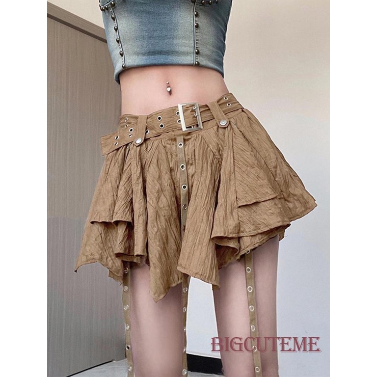 [] - Quần Short Mini Hai Dây Lưng Thấp Màu Trơn Có Khóa Cài Bên Trong Mùa Hè Cho Nữ