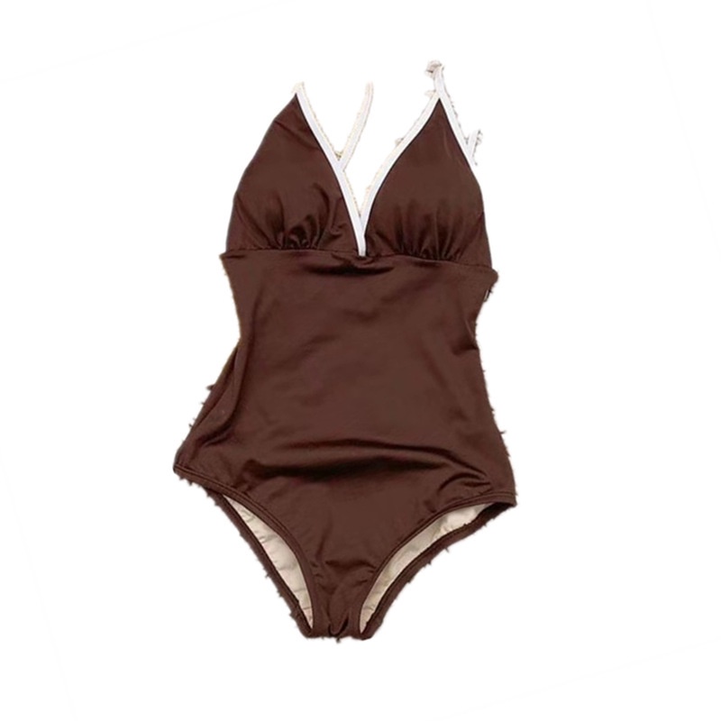 Bộ Đồ Bơi Một Mảnh Màu Trắng Đen Cổ Chữ V Khoét Sâu Phong Cách Retro Gợi Cảm Cho Nữ