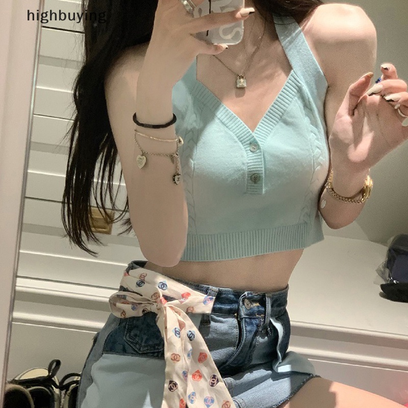 Áo Crop top Dệt Kim Y2k Không Tay Hở Lưng Phong Cách Vintage Gợi Cảm Cho Nữ
