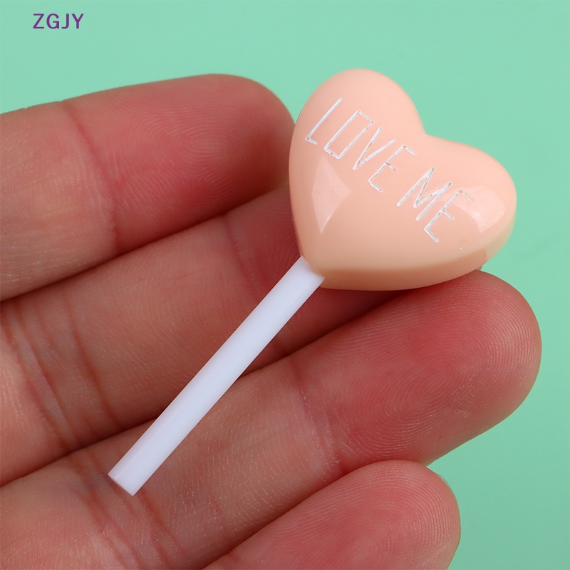 Set 10 Mô Phỏng Kẹo Mút Trái Tim Bằng Resin Cabochon Giả DIY Mới