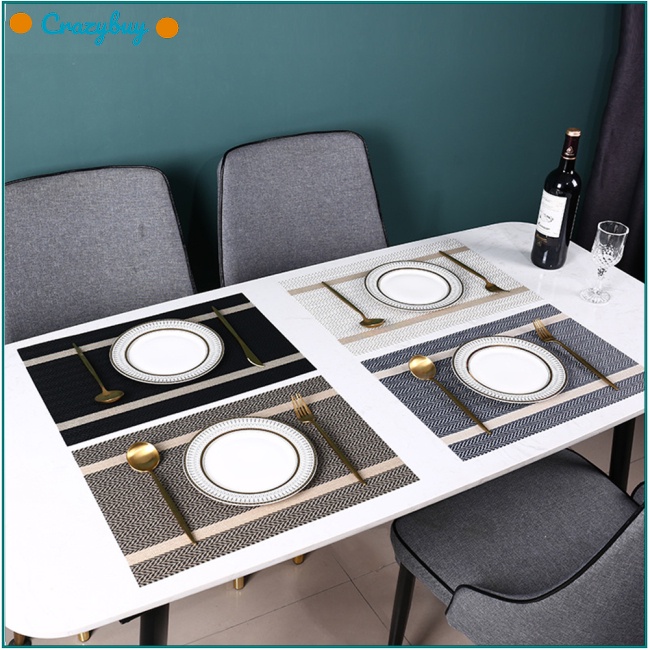 Cr Tấm Lót Bàn Ăn Cách Nhiệt Họa Tiết Kẻ Sọc Đơn Giản Phong Cách Châu Âu