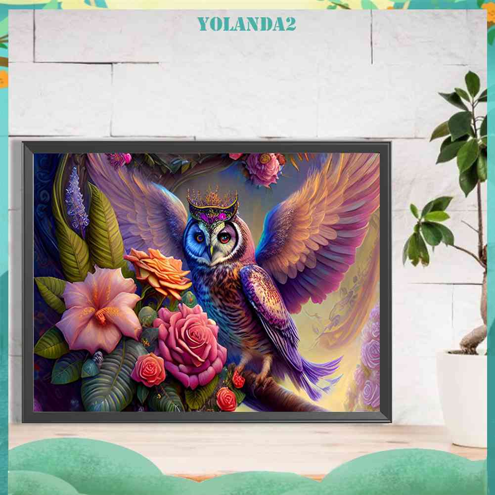 Tranh Đính Đá Kim Cương Toàn Bộ 5D DIY Hình Vẽ Hoa Chim Cú