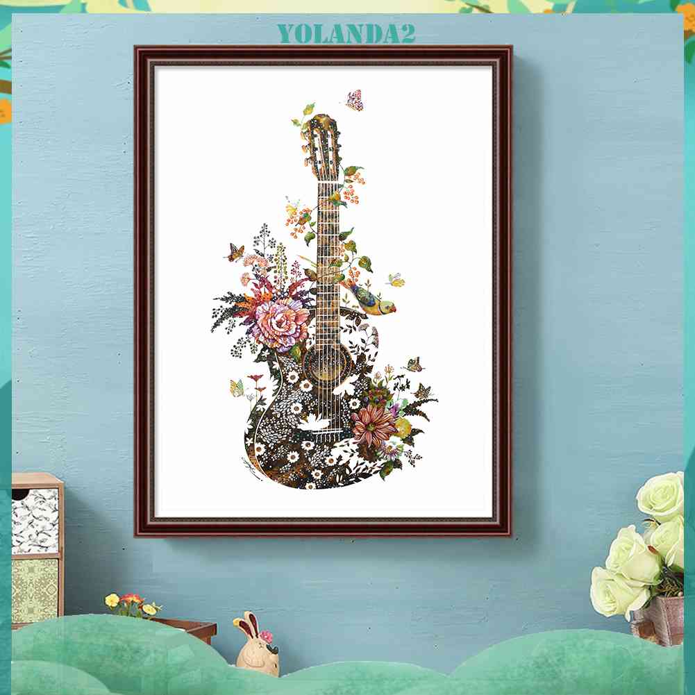 Tranh Đính Đá Kim Cương Toàn Bộ 5D DIY Hình Vẽ Đàn Ghita Và Hoa