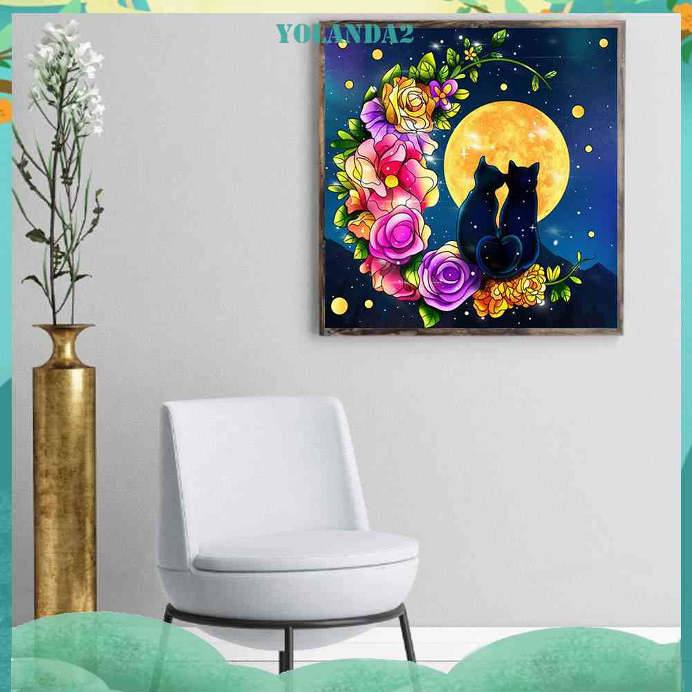 Tranh Đính Đá Kim Cương Toàn Bộ 5D DIY Hình Vẽ Mèo Trang Trí Nhà Cửa