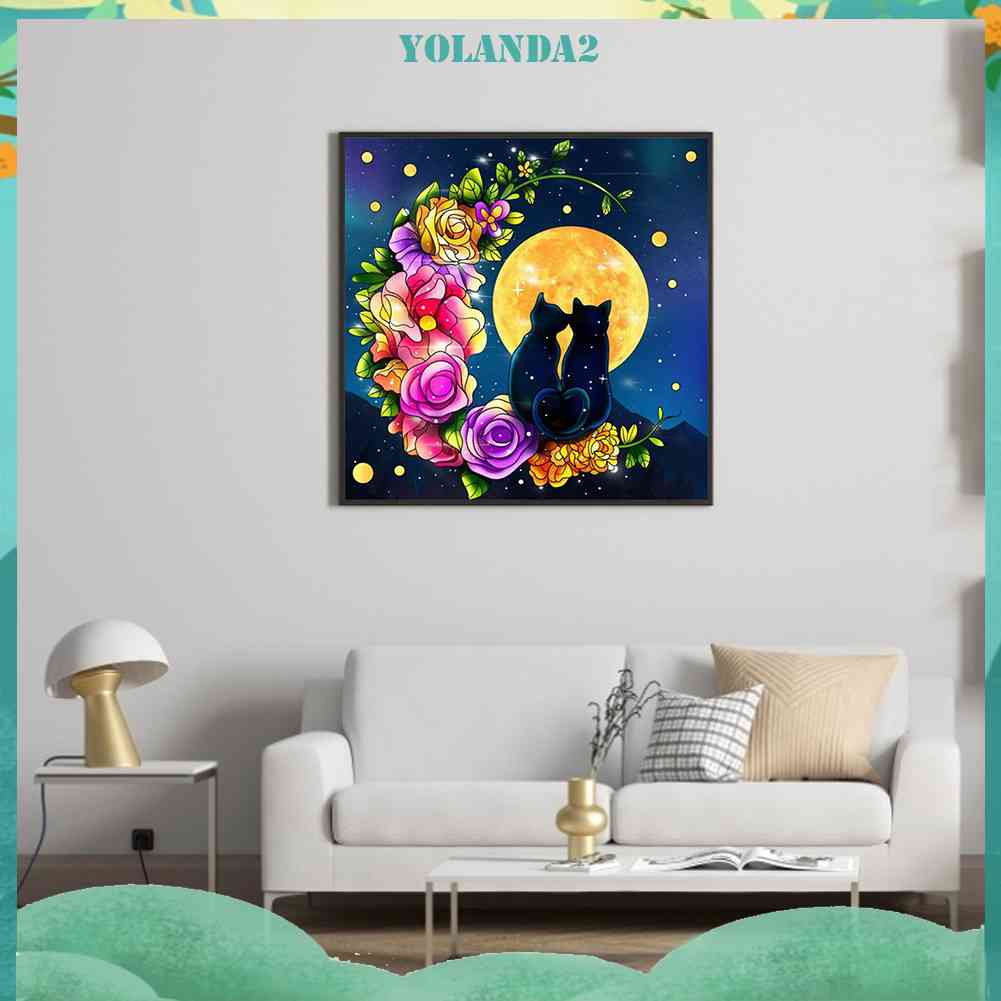 Tranh Đính Đá Kim Cương Toàn Bộ 5D DIY Hình Vẽ Mèo Trang Trí Nhà Cửa