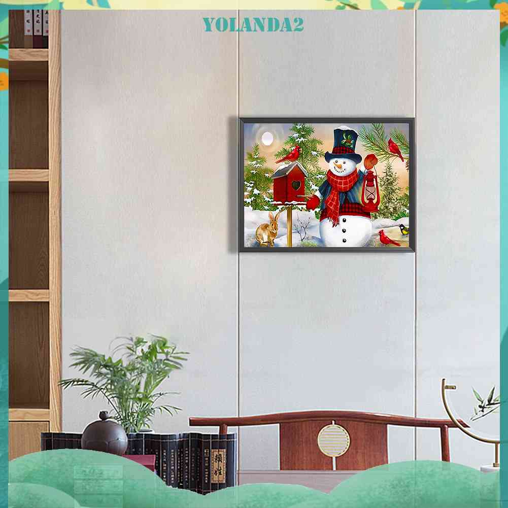 Tranh Đính Đá Kim Cương Toàn Bộ 5D DIY Hình Người Tuyết Giáng Sinh