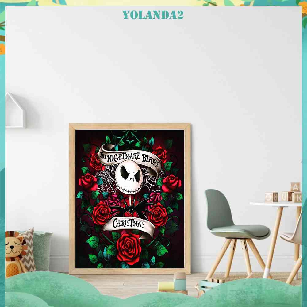 Tranh Đính Đá Kim Cương Toàn Bộ 5D DIY Hình Đầu Lâu Hoa Hồng