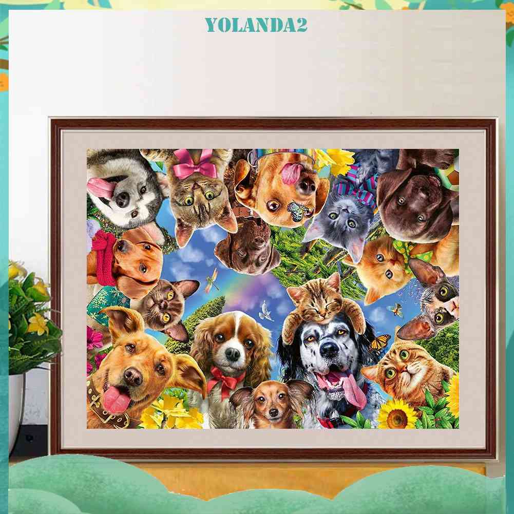 Tranh Đính Đá Kim Cương Toàn Bộ 5D DIY Hình Vẽ Chó Mèo Trang Trí Nhà Cửa