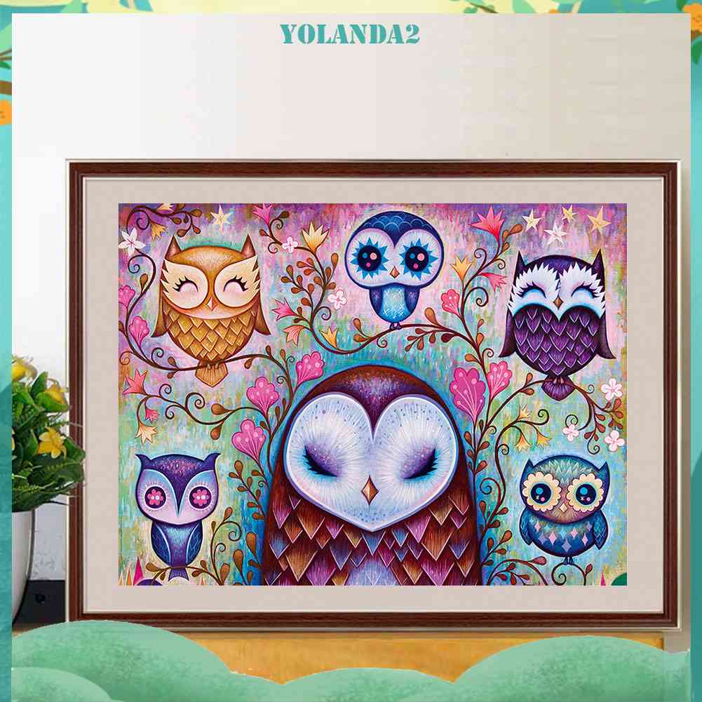 Bộ Tranh Đính Đá 5D Toàn Diện Họa Tiết Chim Cú Độc Đáo DIY Dùng Trang Trí Nhà Cửa