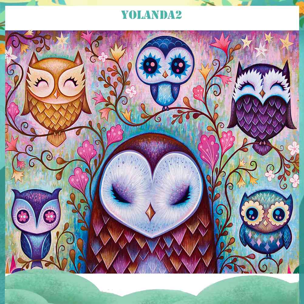 Bộ Tranh Đính Đá 5D Toàn Diện Họa Tiết Chim Cú Độc Đáo DIY Dùng Trang Trí Nhà Cửa