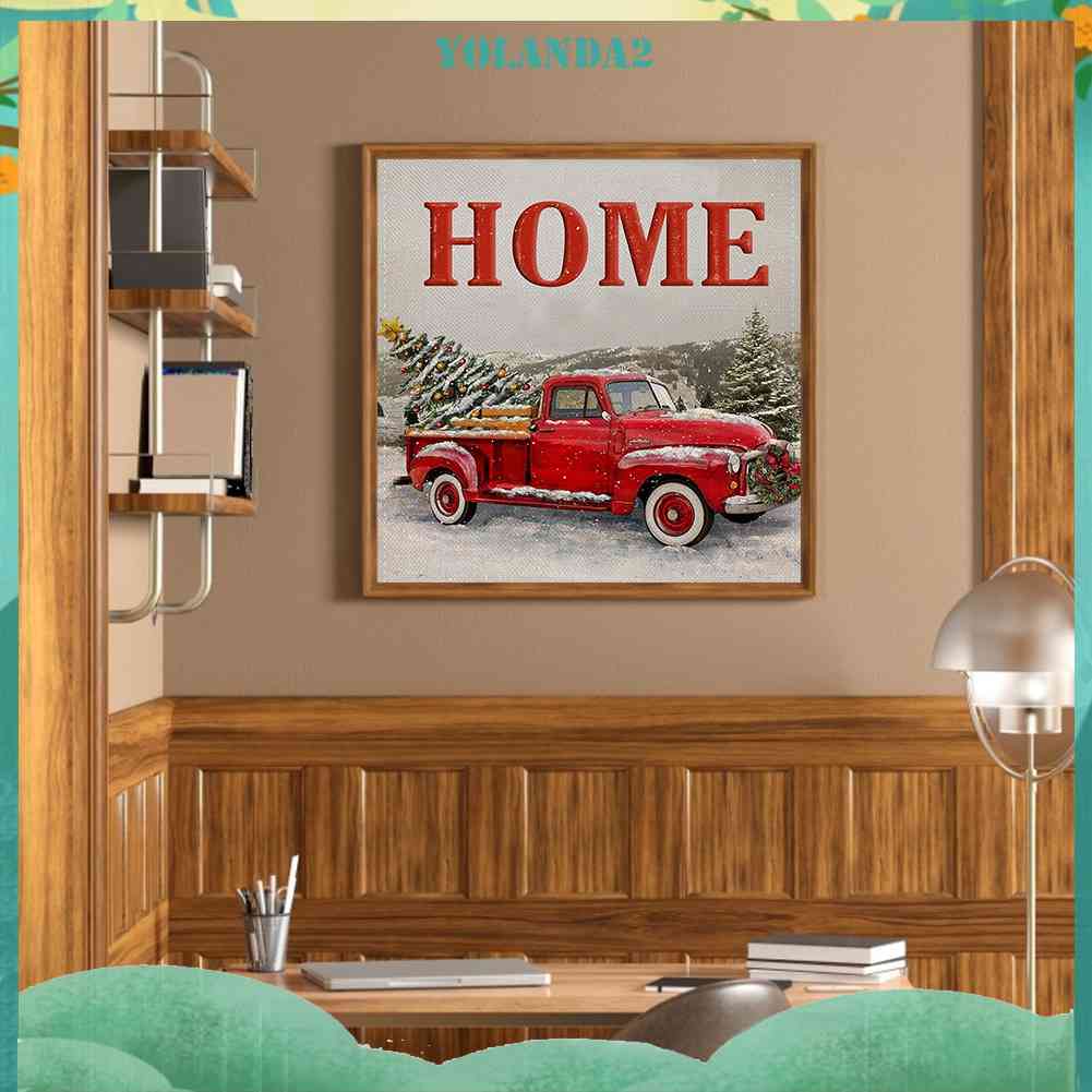 Tranh Đính Đá Kim Cương Toàn Bộ 5D DIY Hình Vẽ Xe Hơi Màu Đỏ Giáng Sinh