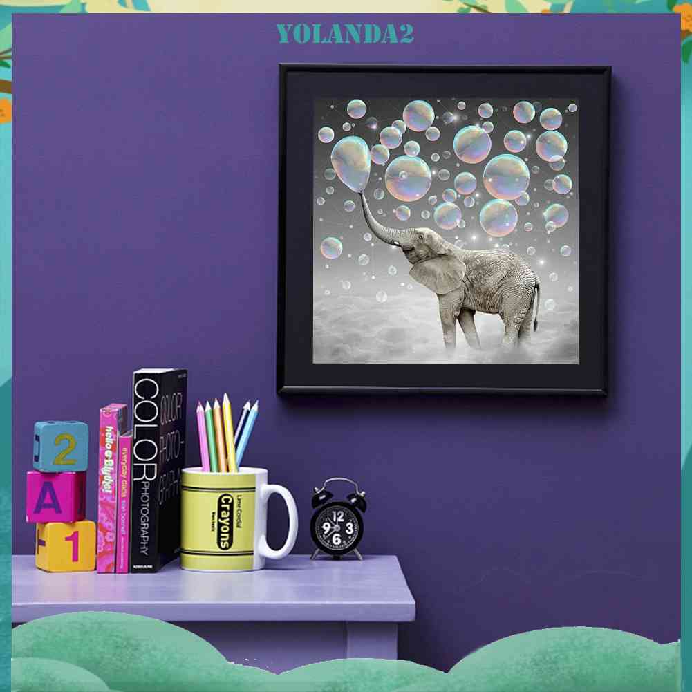 Bộ Tranh Đính Đá Tự Làm Toàn Diện Hình Voi Và Bong Bóng Cầu Vồng