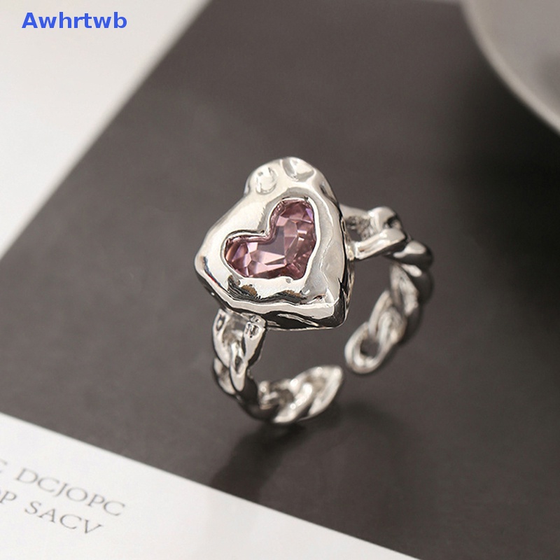 Nhẫn Hình Trái Tim Đính Pha Lê Hồng Phong Cách Harajuku 90s EMO Y2K Dành Cho Nữ Mới