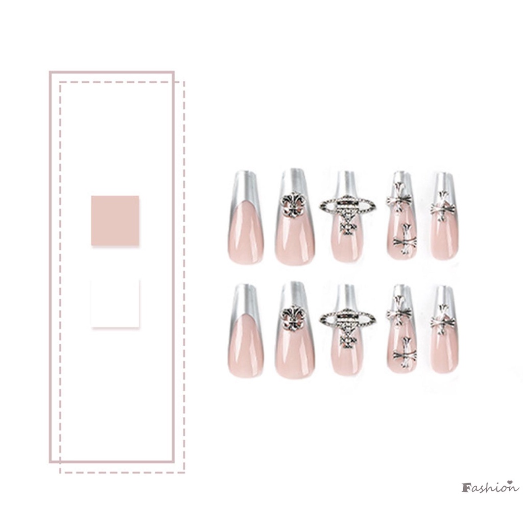 Móng Tay Giả Dài Viền Bạc Kiểu Pháp Màu Sắc Cá Tính