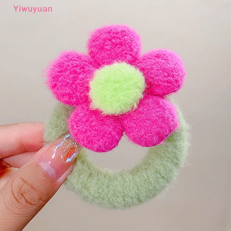 Dây Buộc Tóc Cao Su Co Giãn Bọc Vải Lông Đính Hoa Ngọt Ngào Cho Nữ