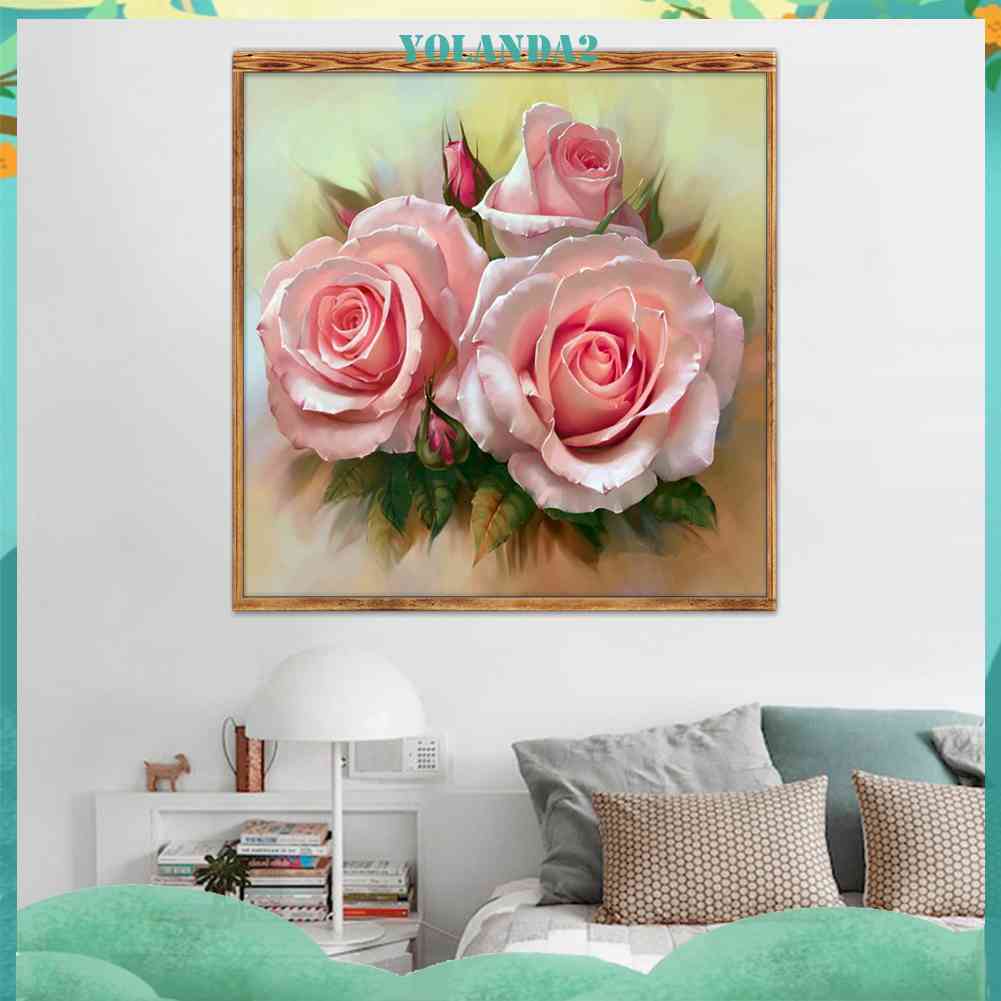 Tranh Thêu Chữ Thập Đính Đá Giả Hình Ba Bông Hoa 5D