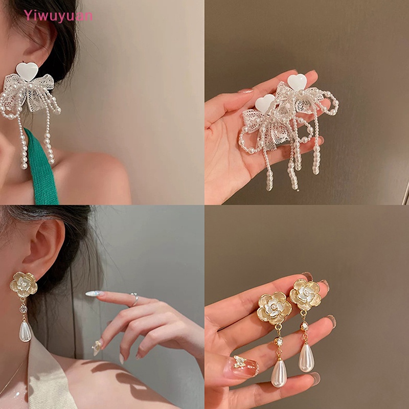 < Yiwuyuan > Khuyên Tai Dáng Dài Đính Ngọc Trai Kim Loại Phong Cách retro Mới