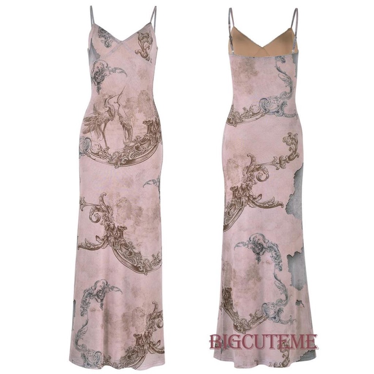 [] [] Đầm Dài Hai Dây Không Tay In Hoa Phong Cách Vintage Cho Nữ